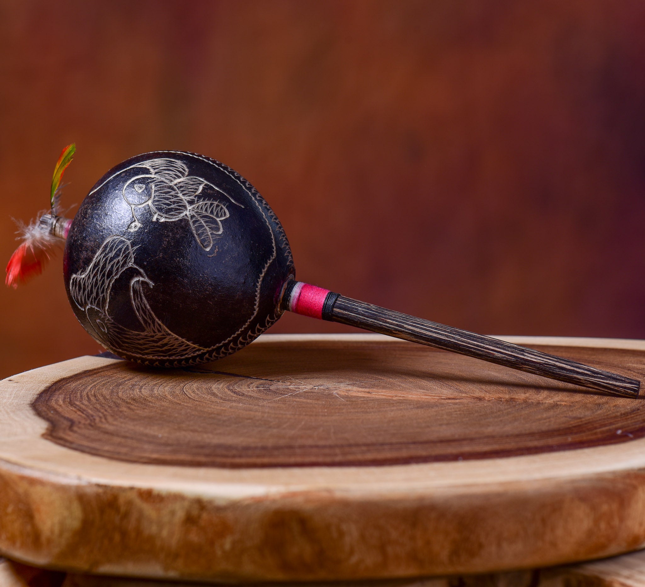 Large Shipibo Maracas Black Humming Bird and Condor