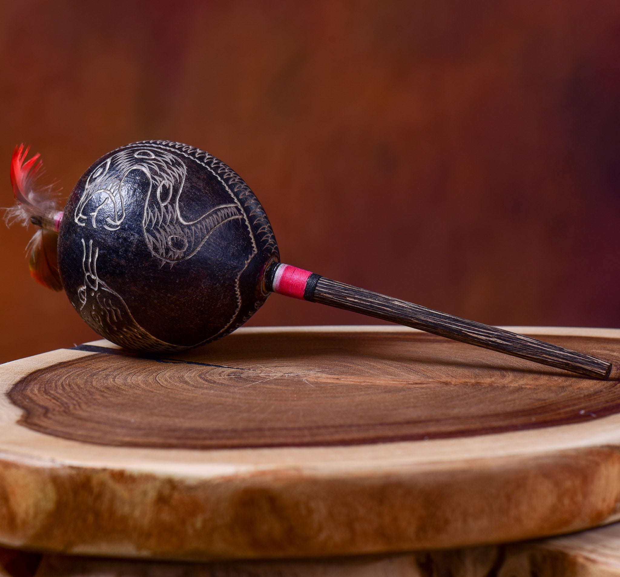 Large Shipibo Maracas Black Humming Bird and Condor