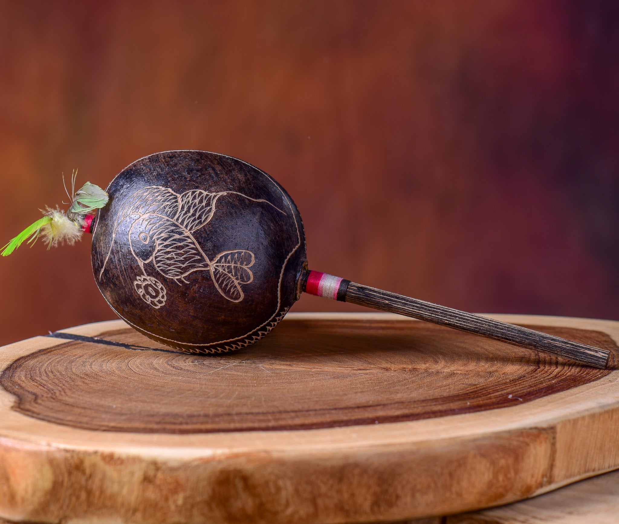Large Shipibo Maracas Red white Hummingbird