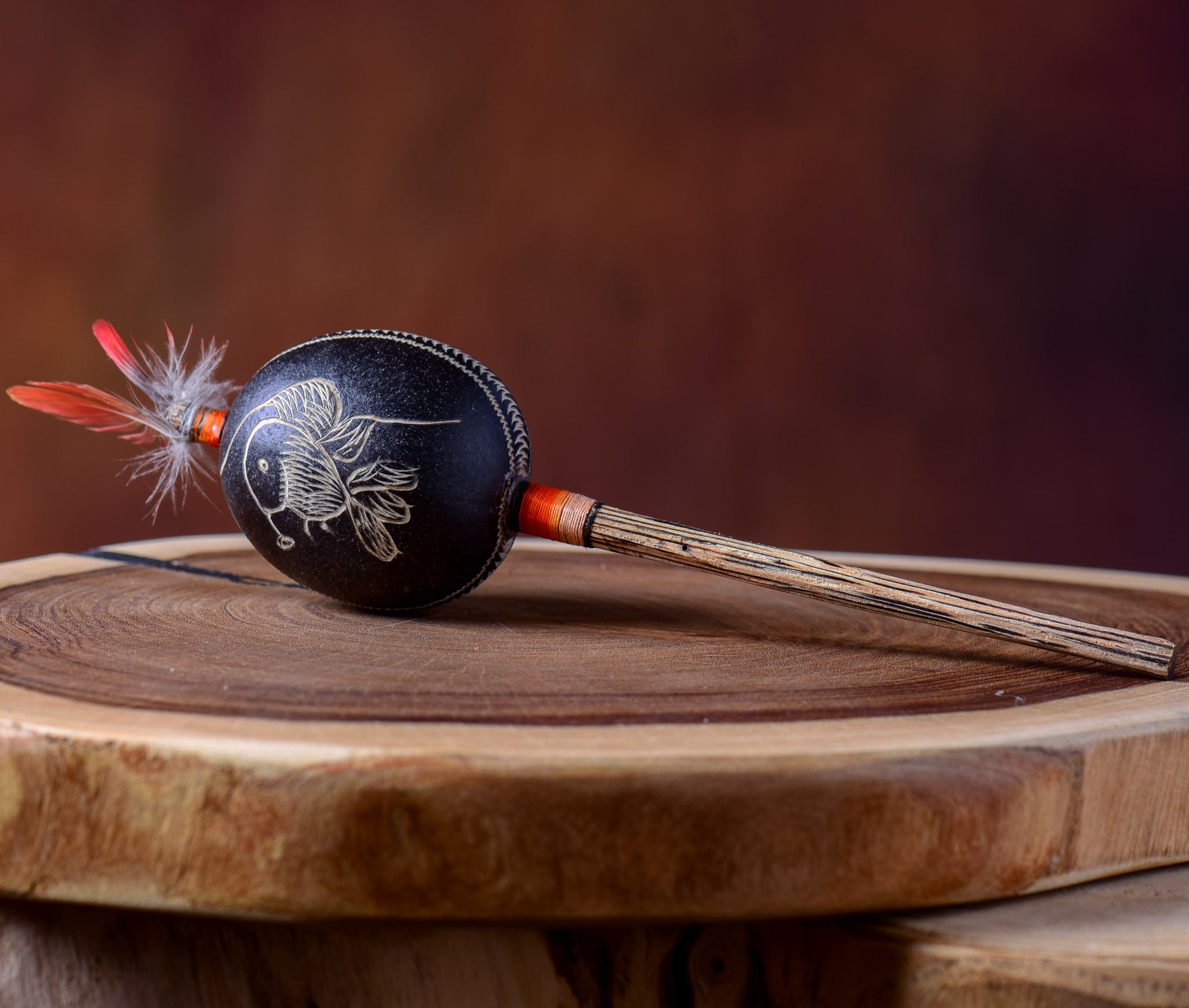 Small Shipibo Maraca The Hummingbird & The Flower