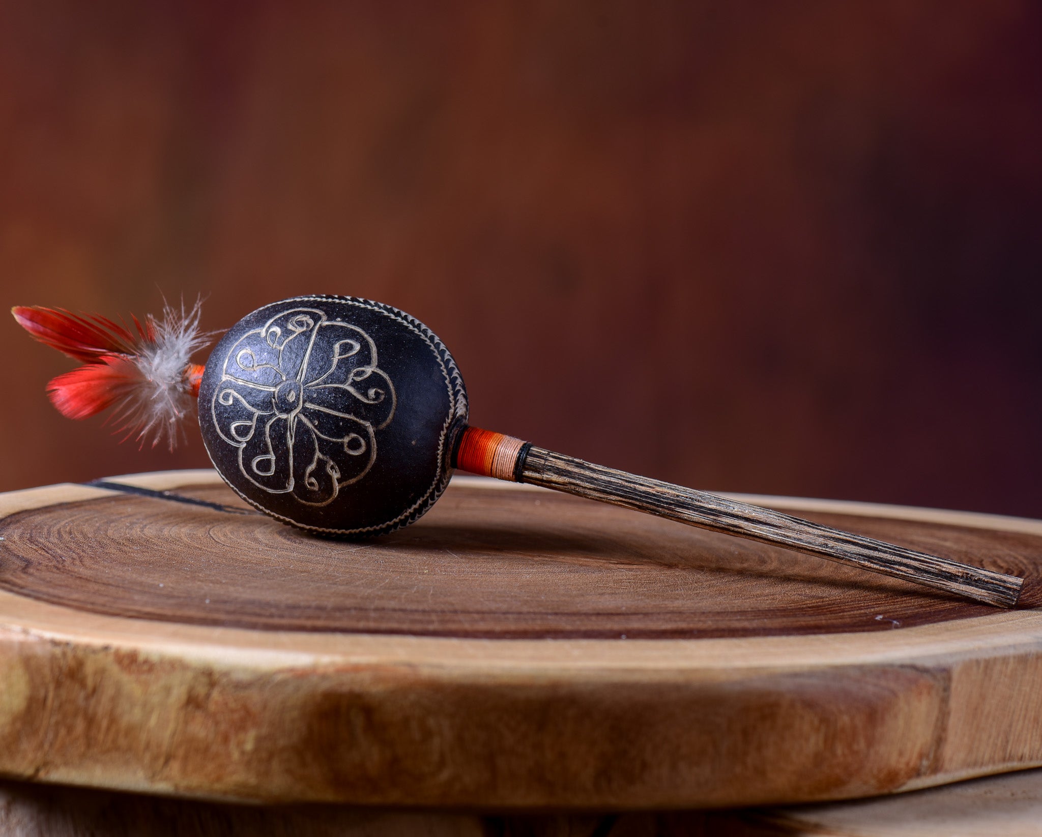 Small Shipibo Maraca The Hummingbird & The Flower