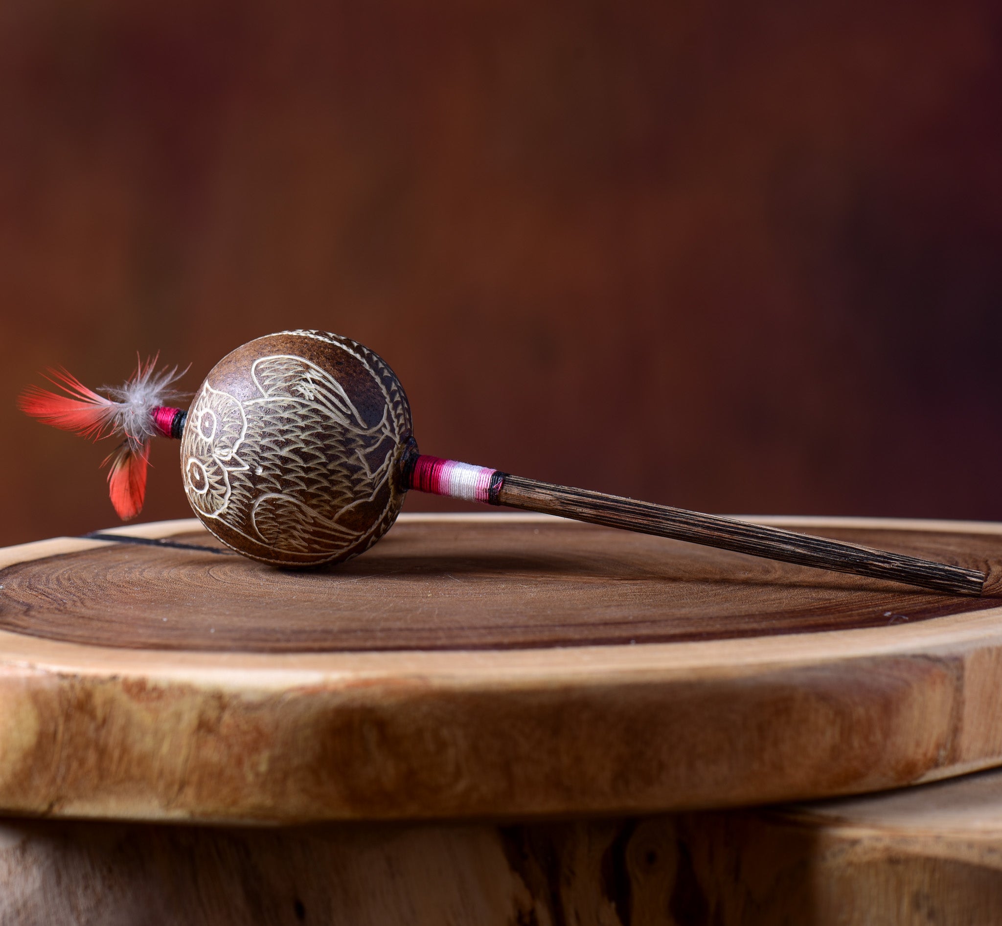 Small Shipibo Maraca The Owl & The Parrot