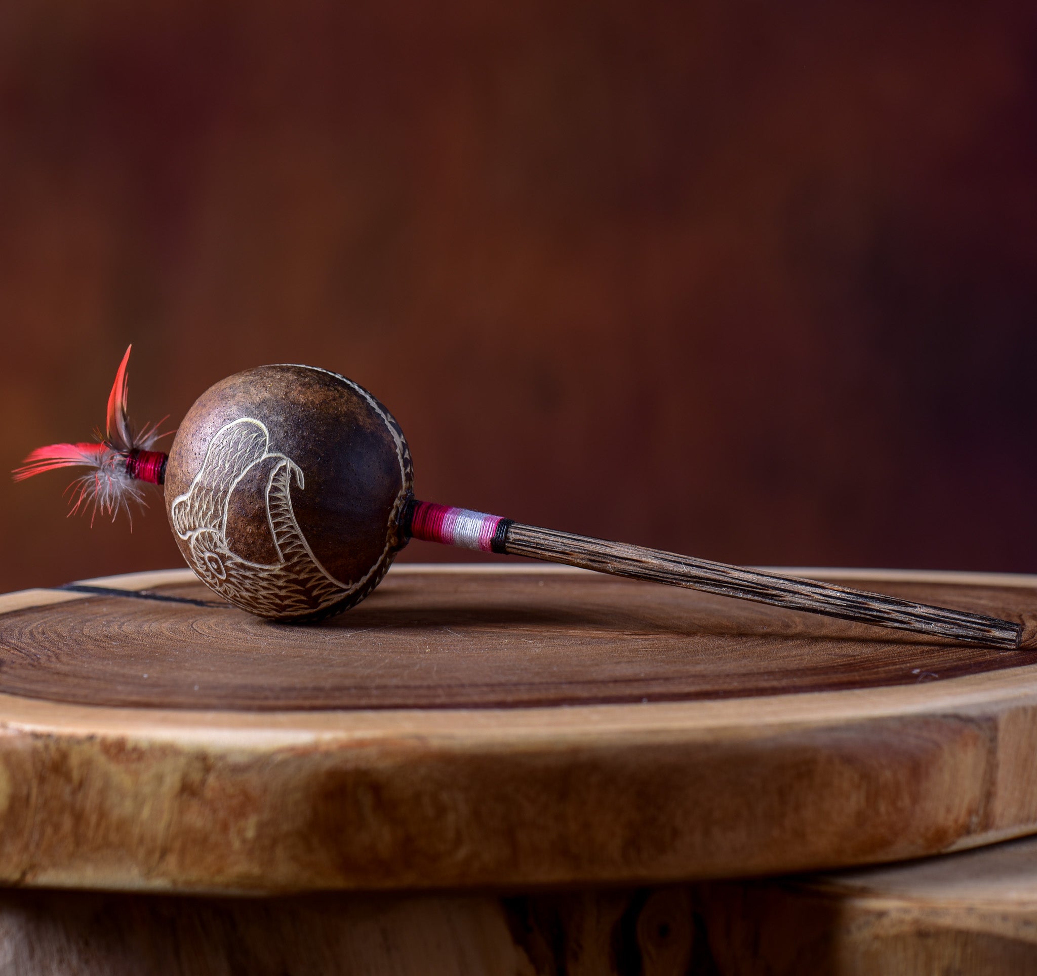 Small Shipibo Maraca The Owl & The Parrot