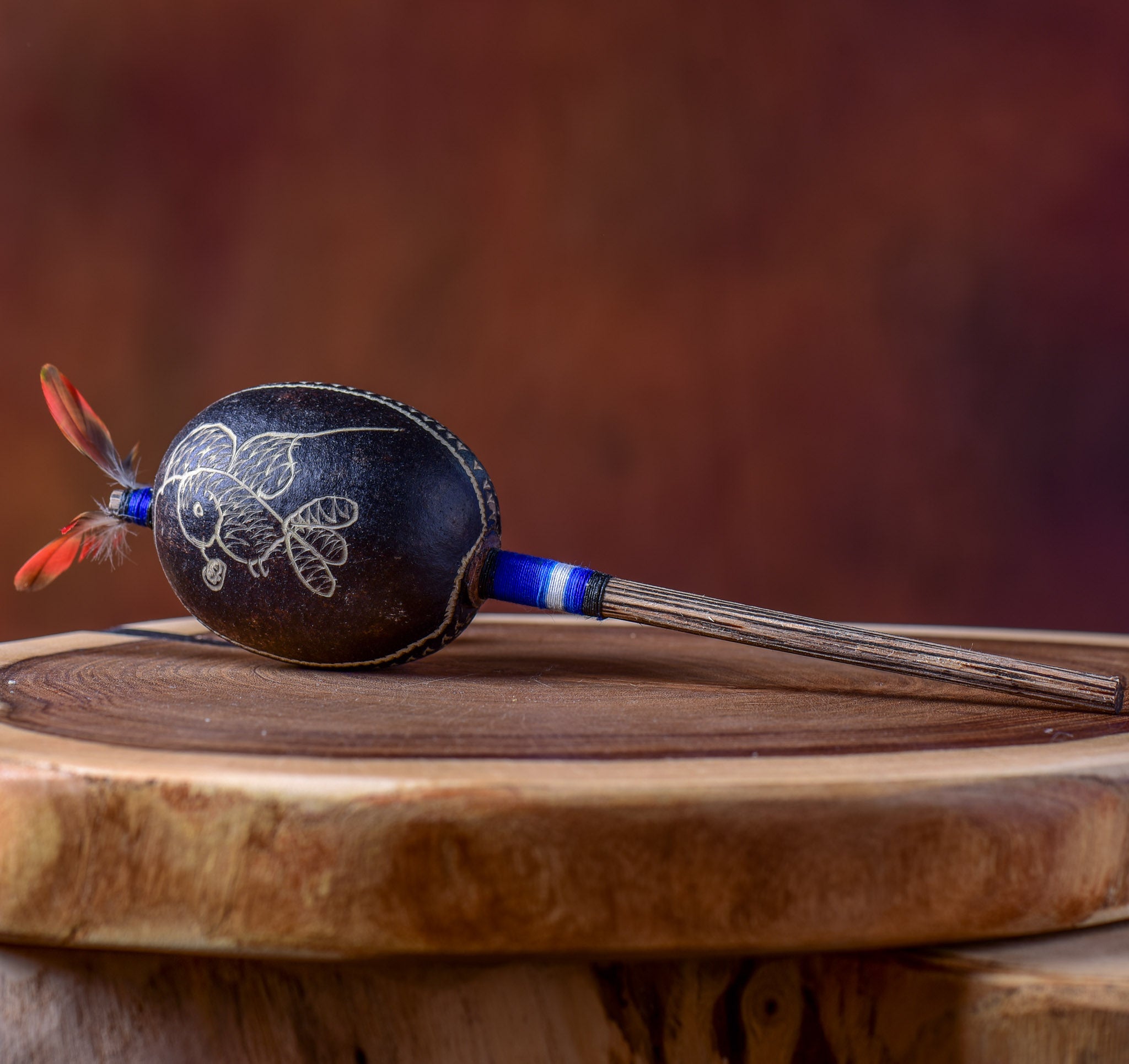 Small Shipibo Maraca The Hummingbird & The Owl