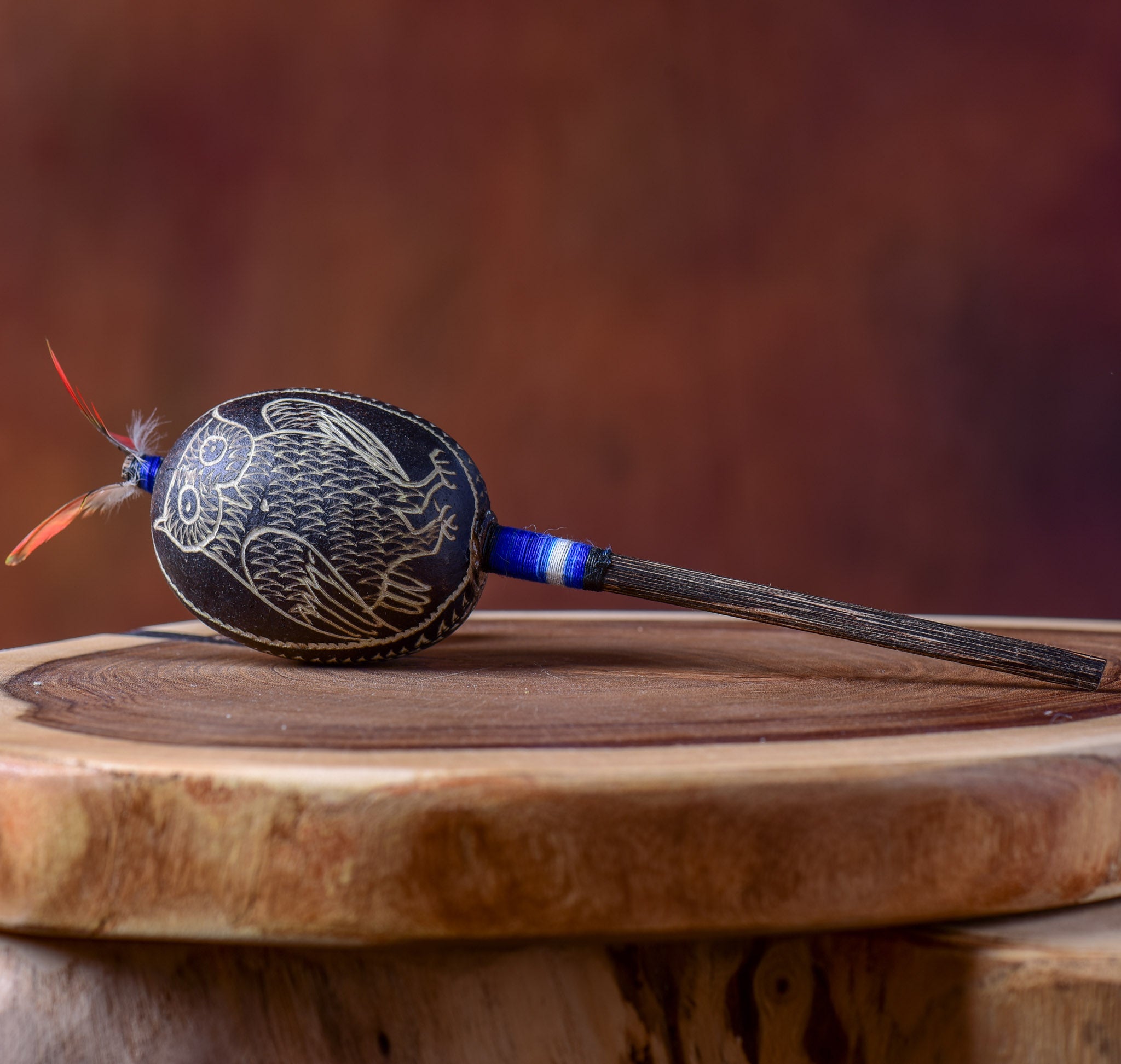 Small Shipibo Maraca The Hummingbird & The Owl