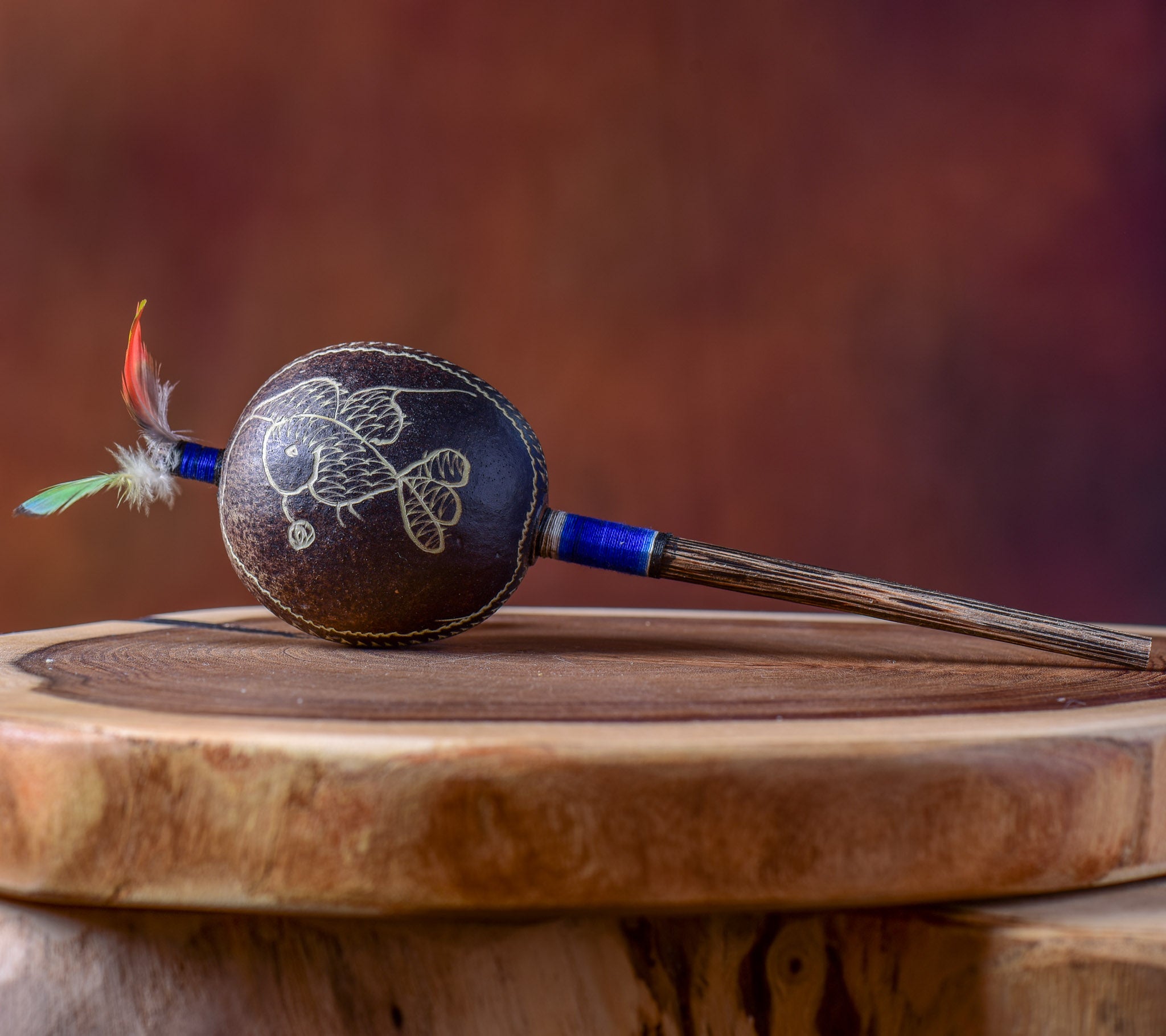Small Shipibo Maraca Black Bird & The Owl