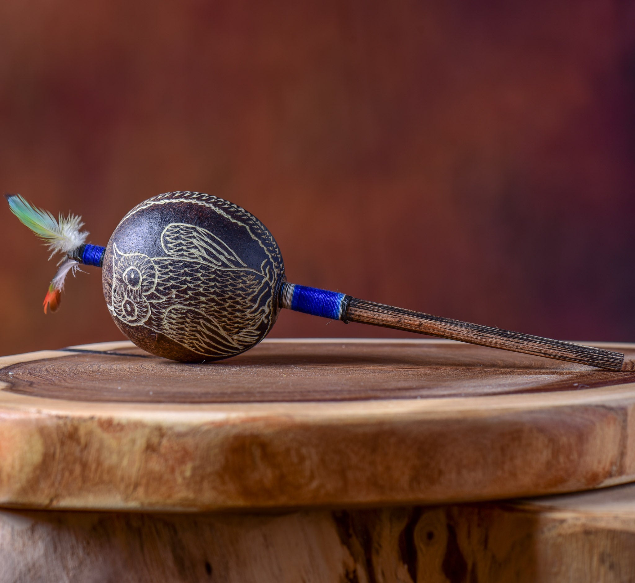Small Shipibo Maraca Black Bird & The Owl