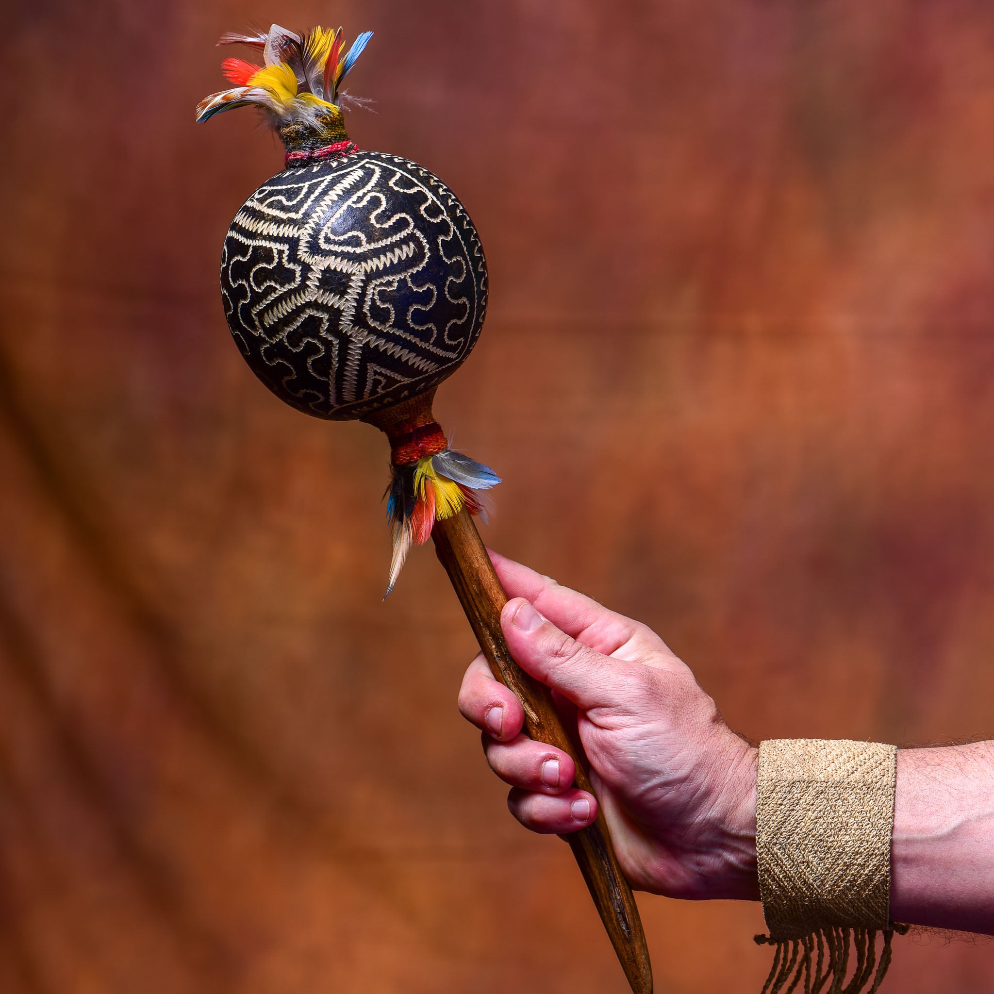 Extra Large Wild Stick Ceremonial Quartz Shipibo Maraca "Native Chant"