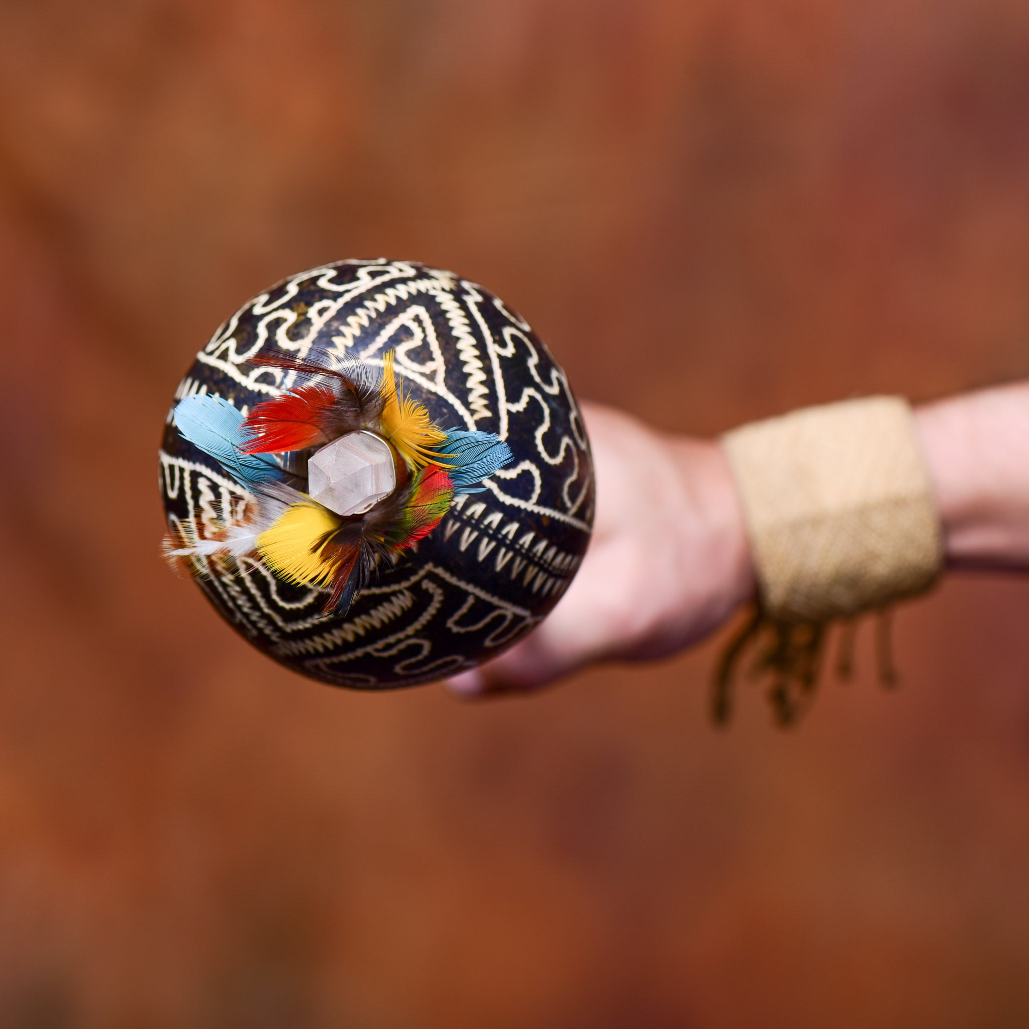 Extra Large Wild Stick Ceremonial Quartz Shipibo Maraca "Native Chant"