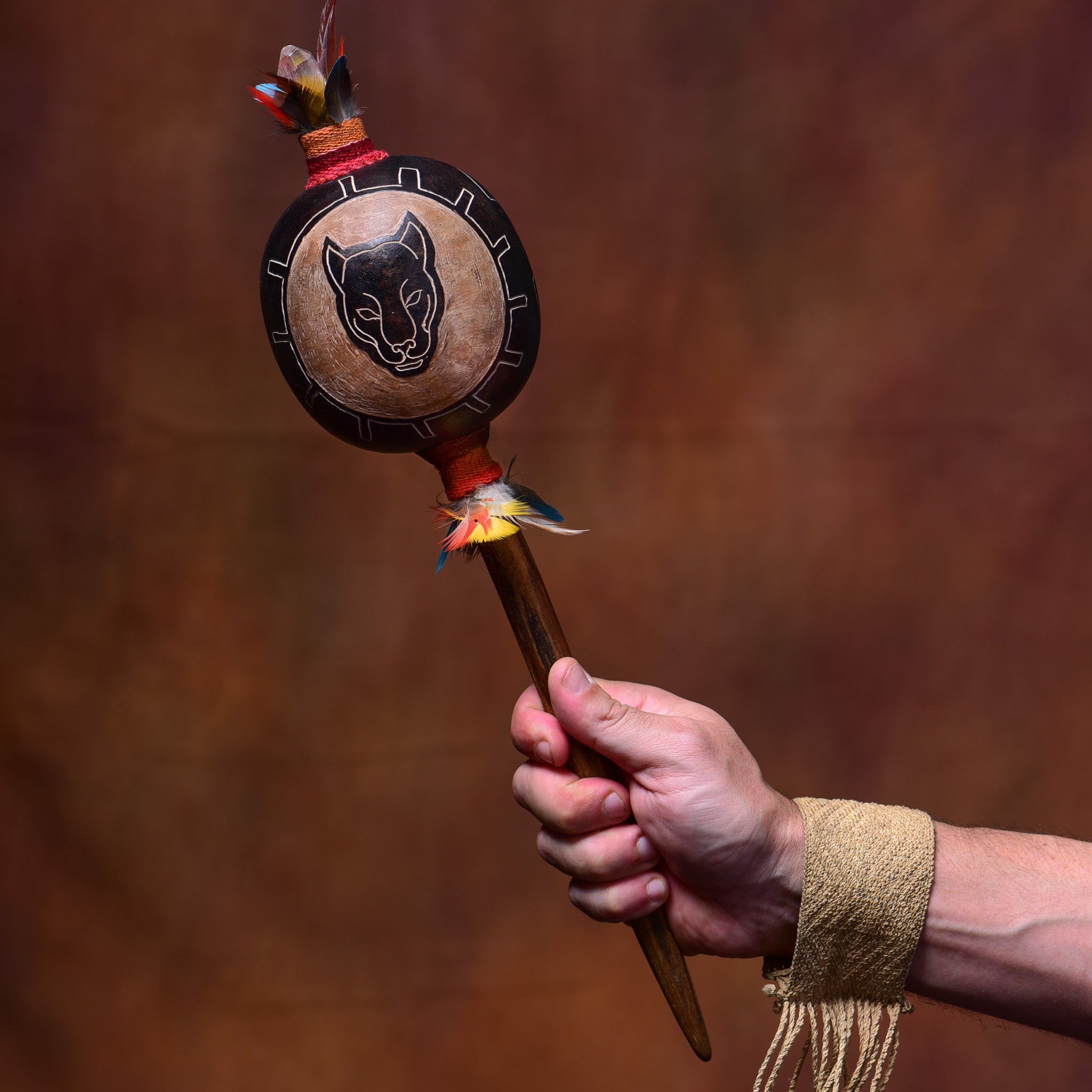 Extra Large Wild Stick Ceremonial Quartz Shipibo Maraca - "El Jaguar"