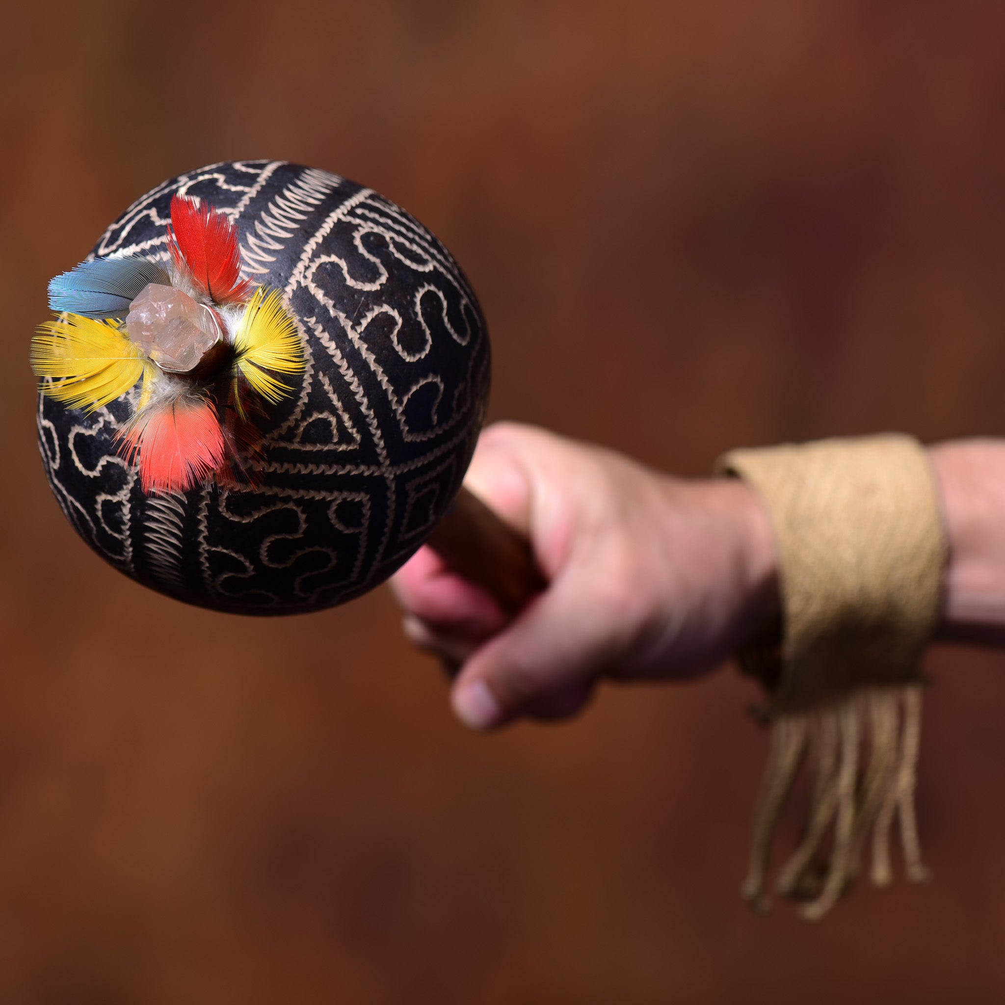 Extra Large Wild Stick Ceremonial Quartz Shipibo Maraca - "Icaro"