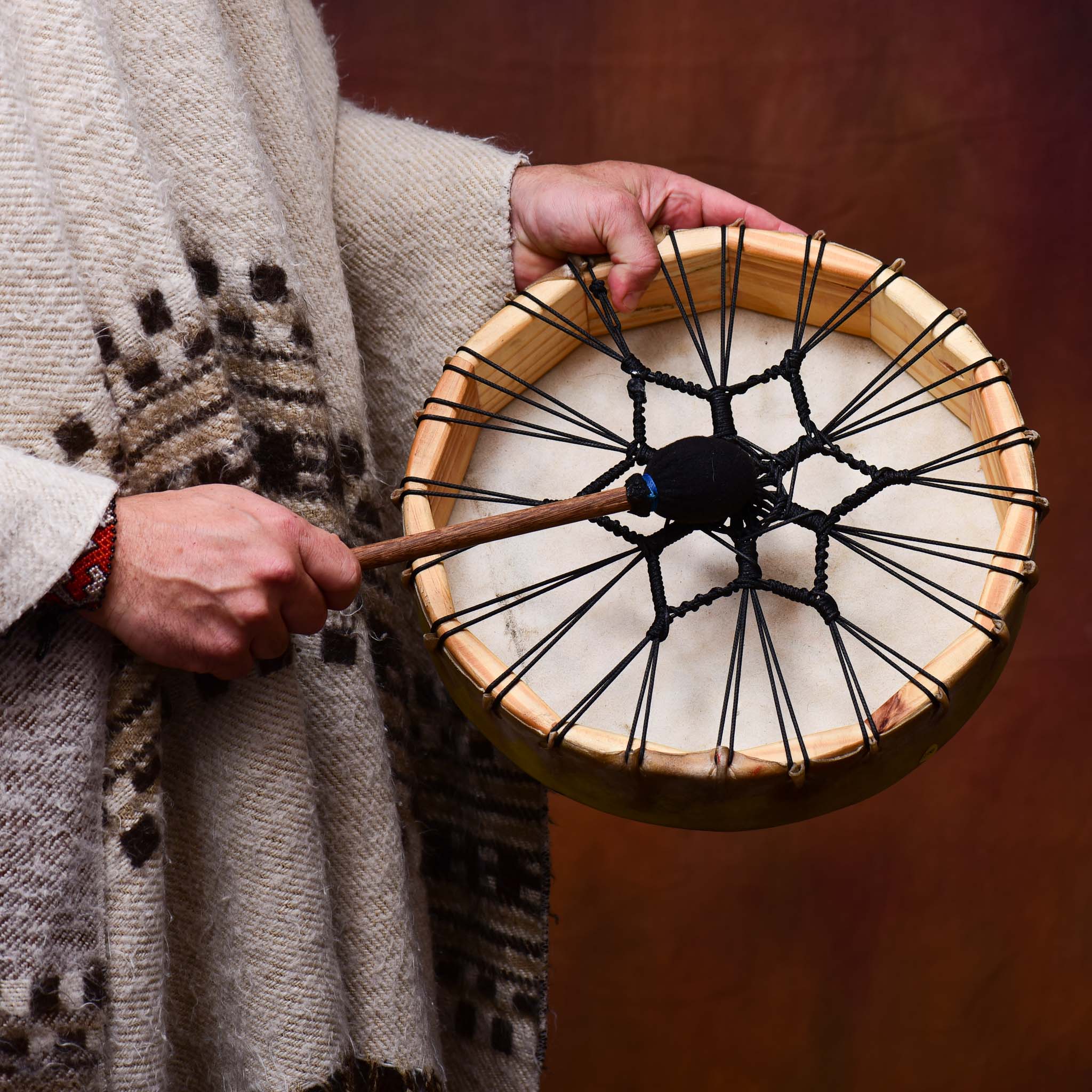 Shamanic Drum, Guacamaya, blue-red-yellow, 33cm