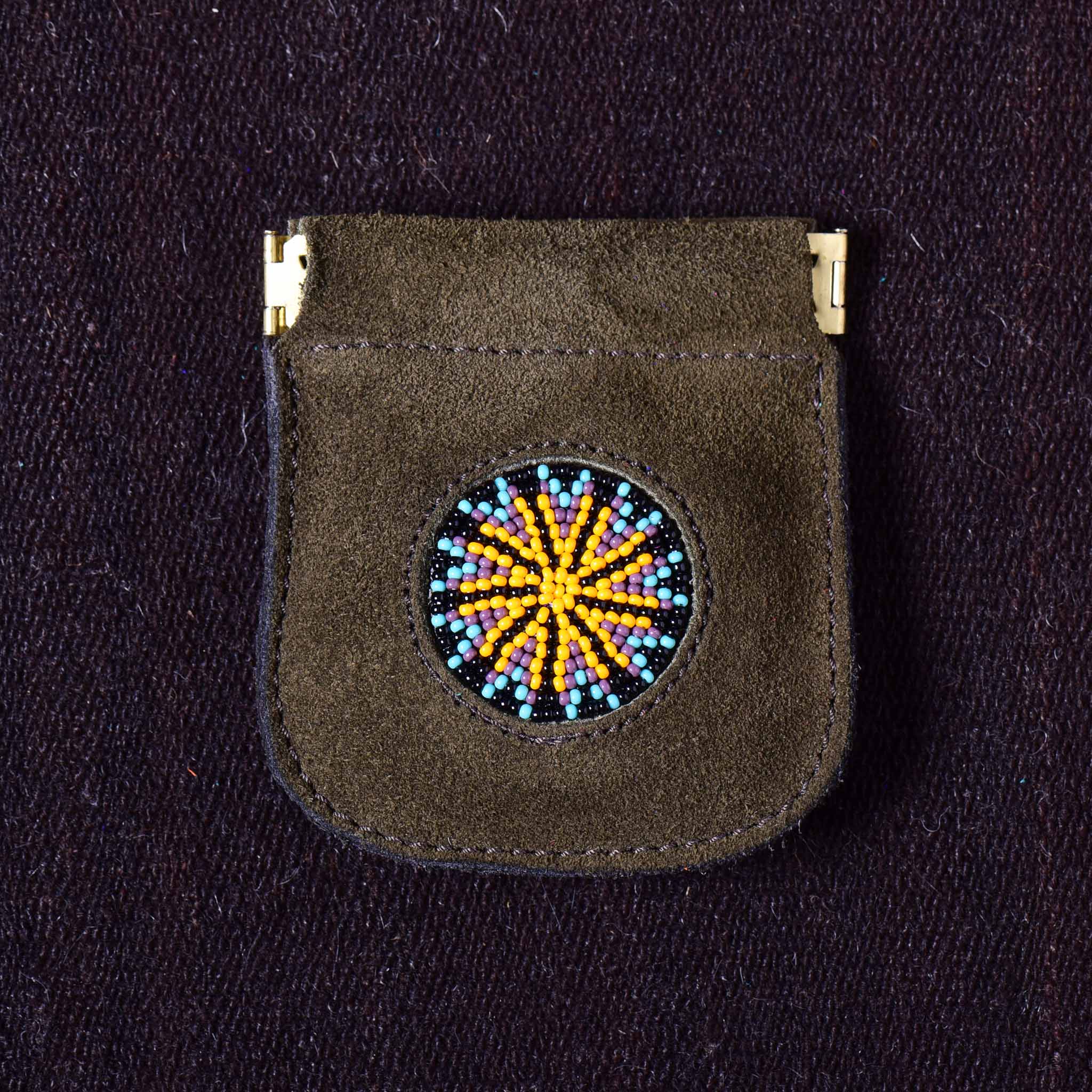 Andino Push - Otavalo Leather Beads Embroidery Purse Green Sun