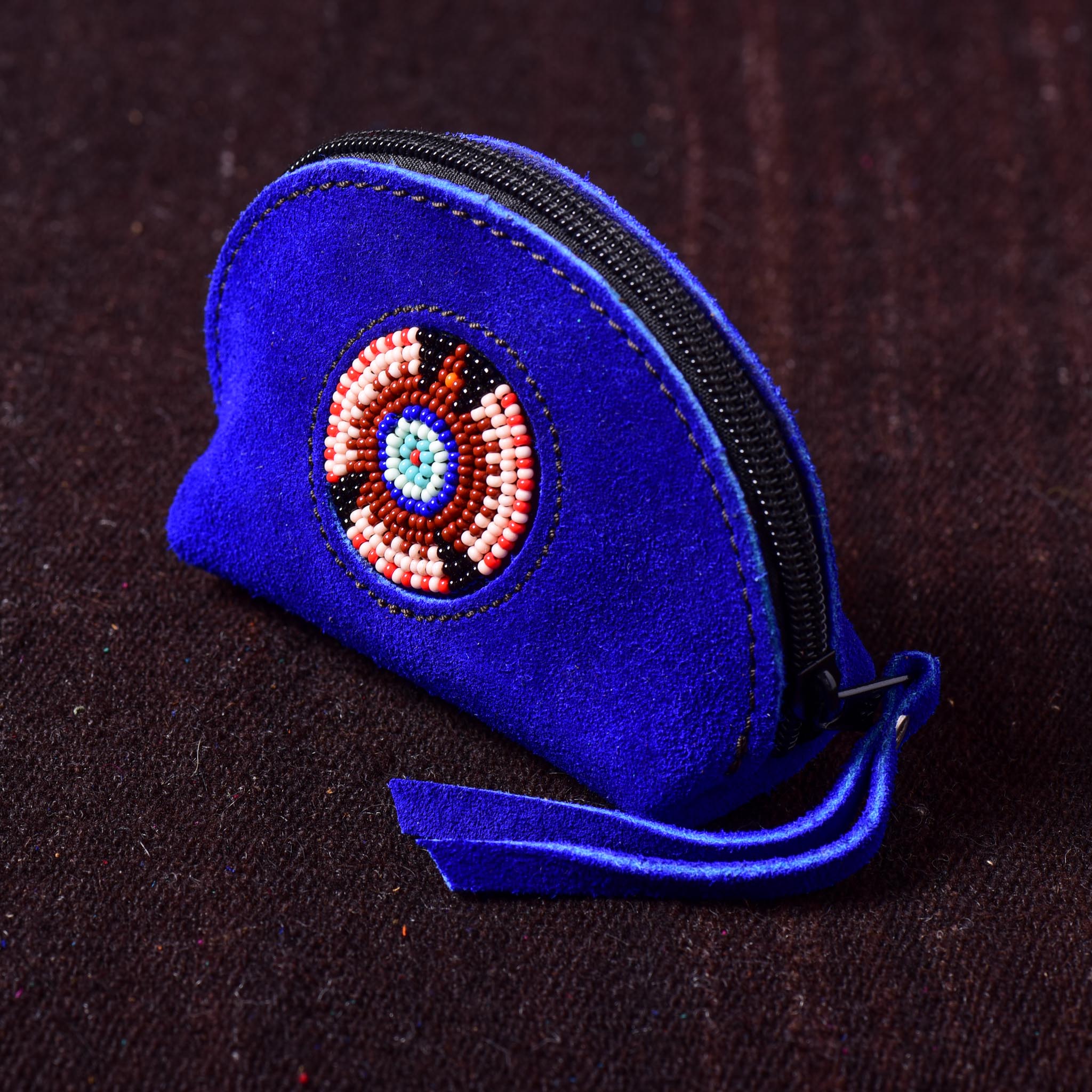 Andino Redondo - Otavalo Leather Beads Embroidery Purse Blue Eagle