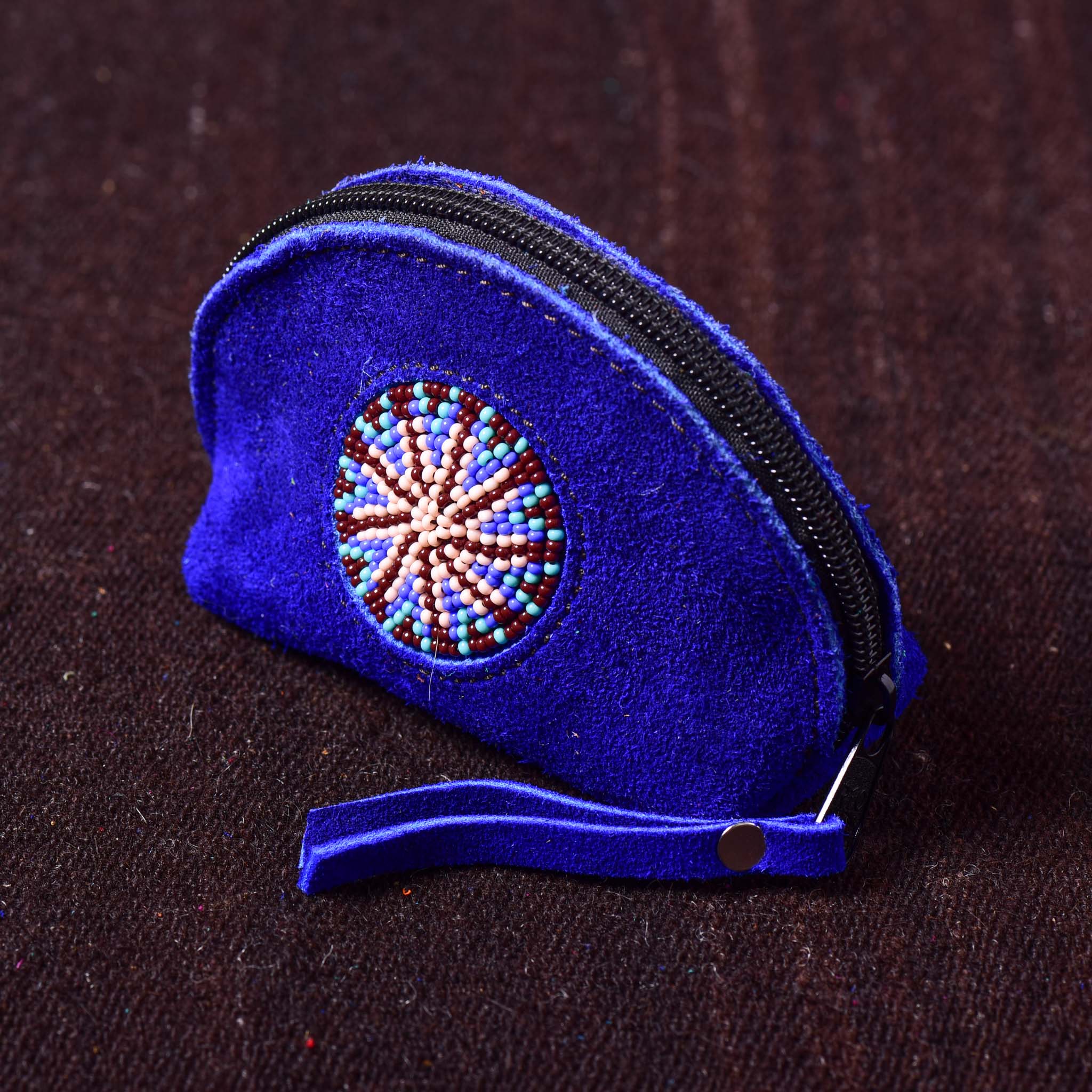 Andino Redondo - Otavalo Leather Beads Embroidery Purse Blue Sun