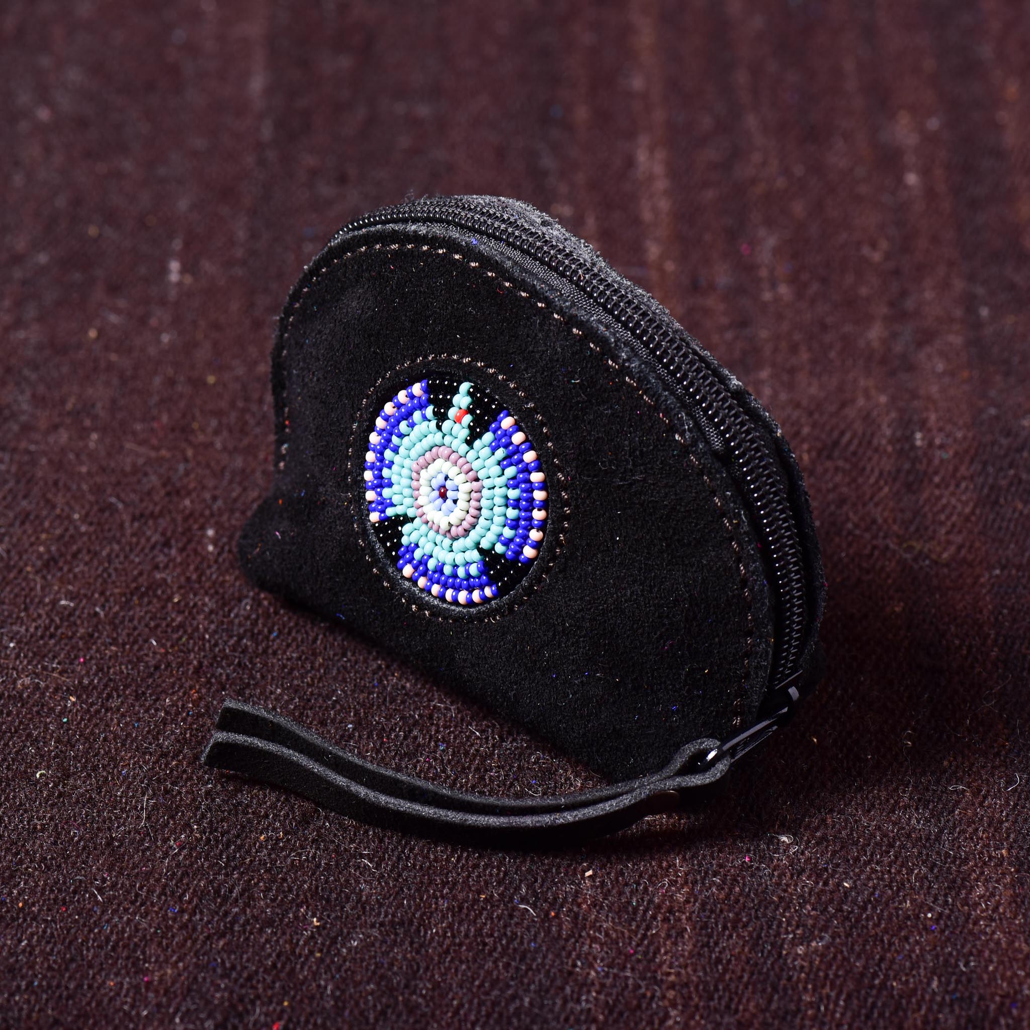Andino Redondo - Otavalo Leather Beads Embroidery Purse Black