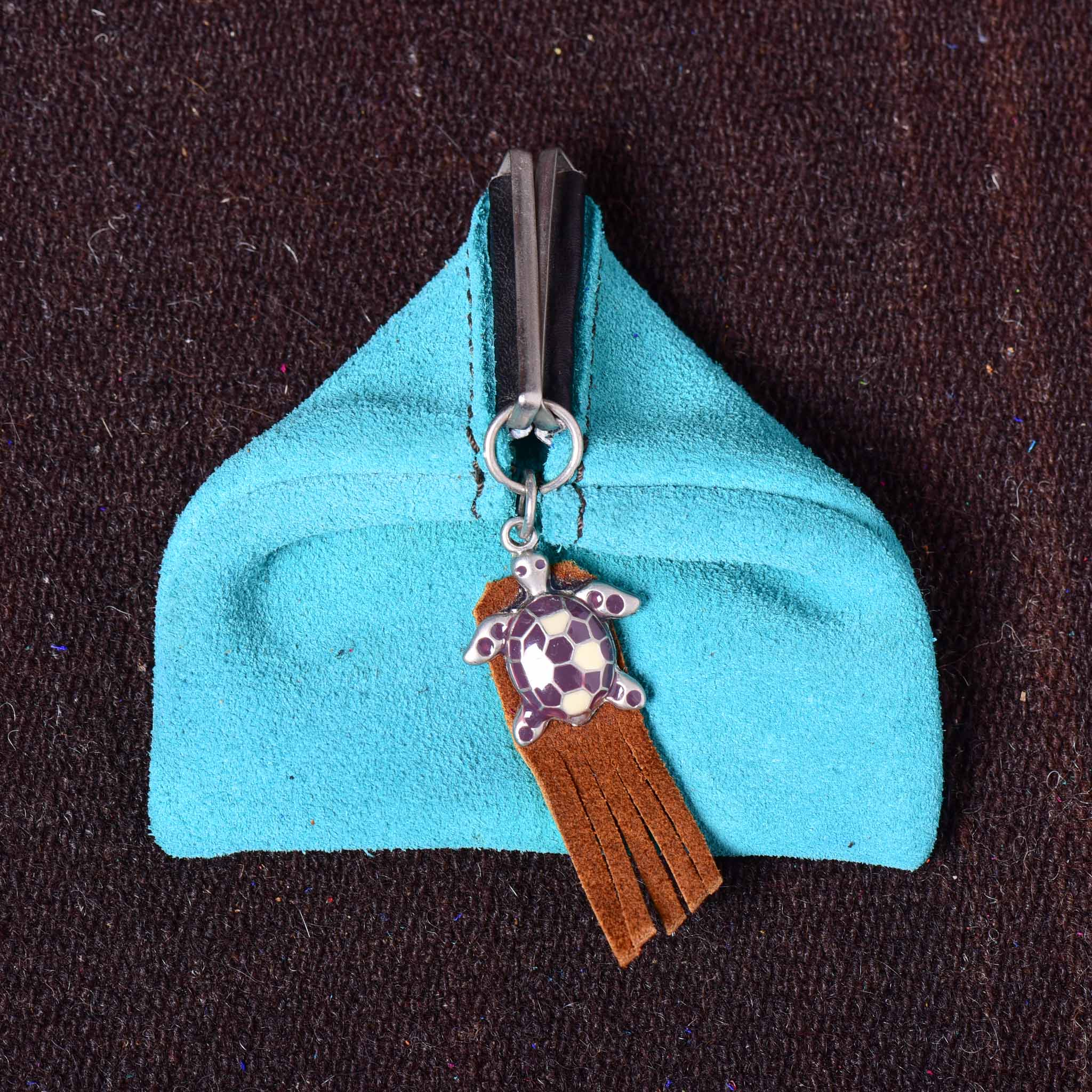 Andino Tortuguero - Otavalo Leather Turtle Clasp Purse turquoise