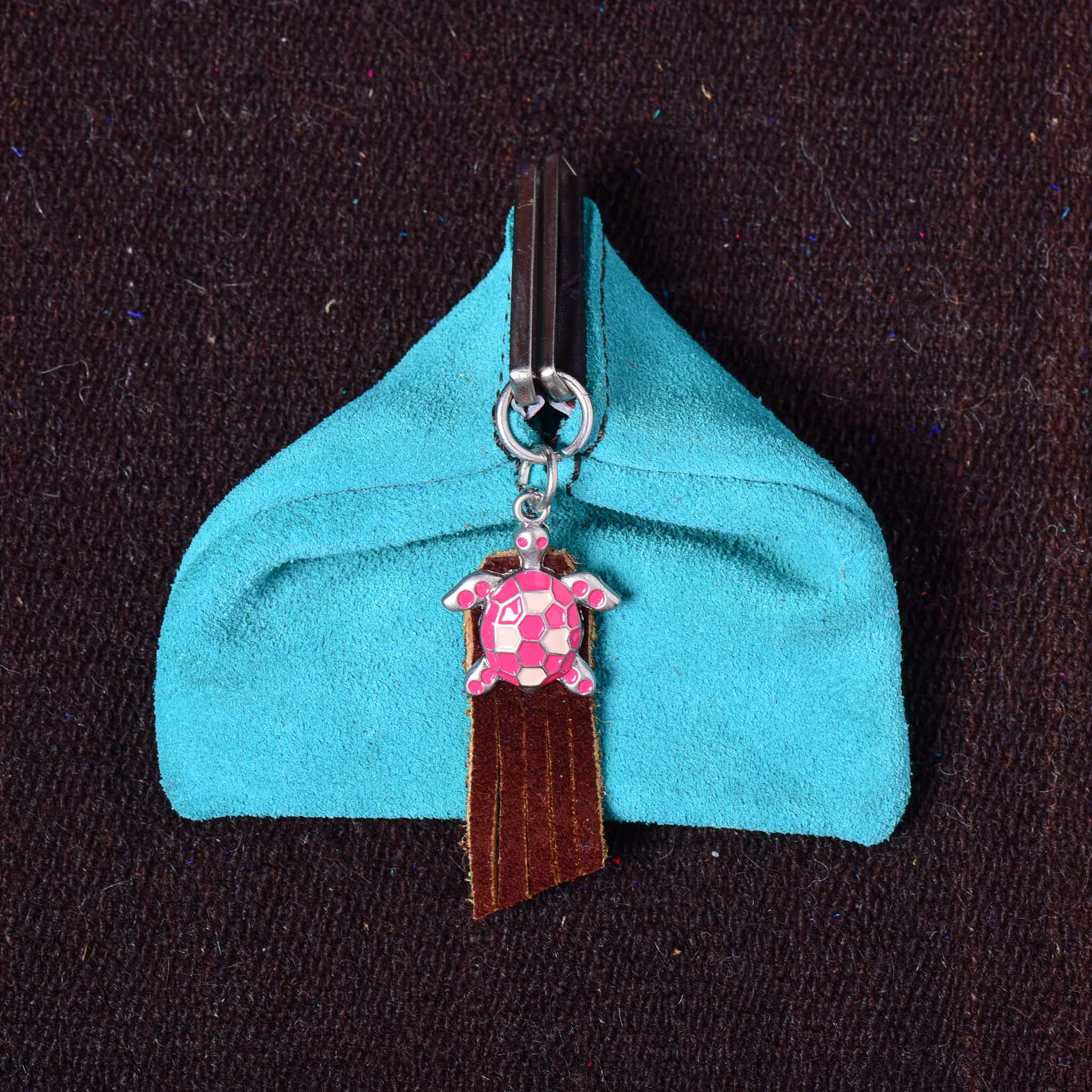 Andino Tortuguero - Otavalo Leather Turtle Clasp Purse turquoise Brown Handle