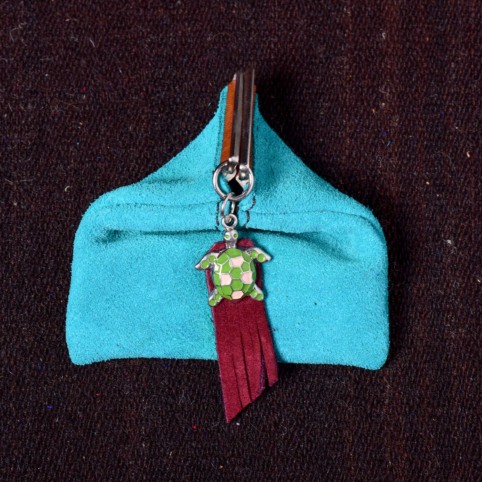 Andino Tortuguero - Otavalo Leather Turtle Clasp Purse turquoise Red Handle