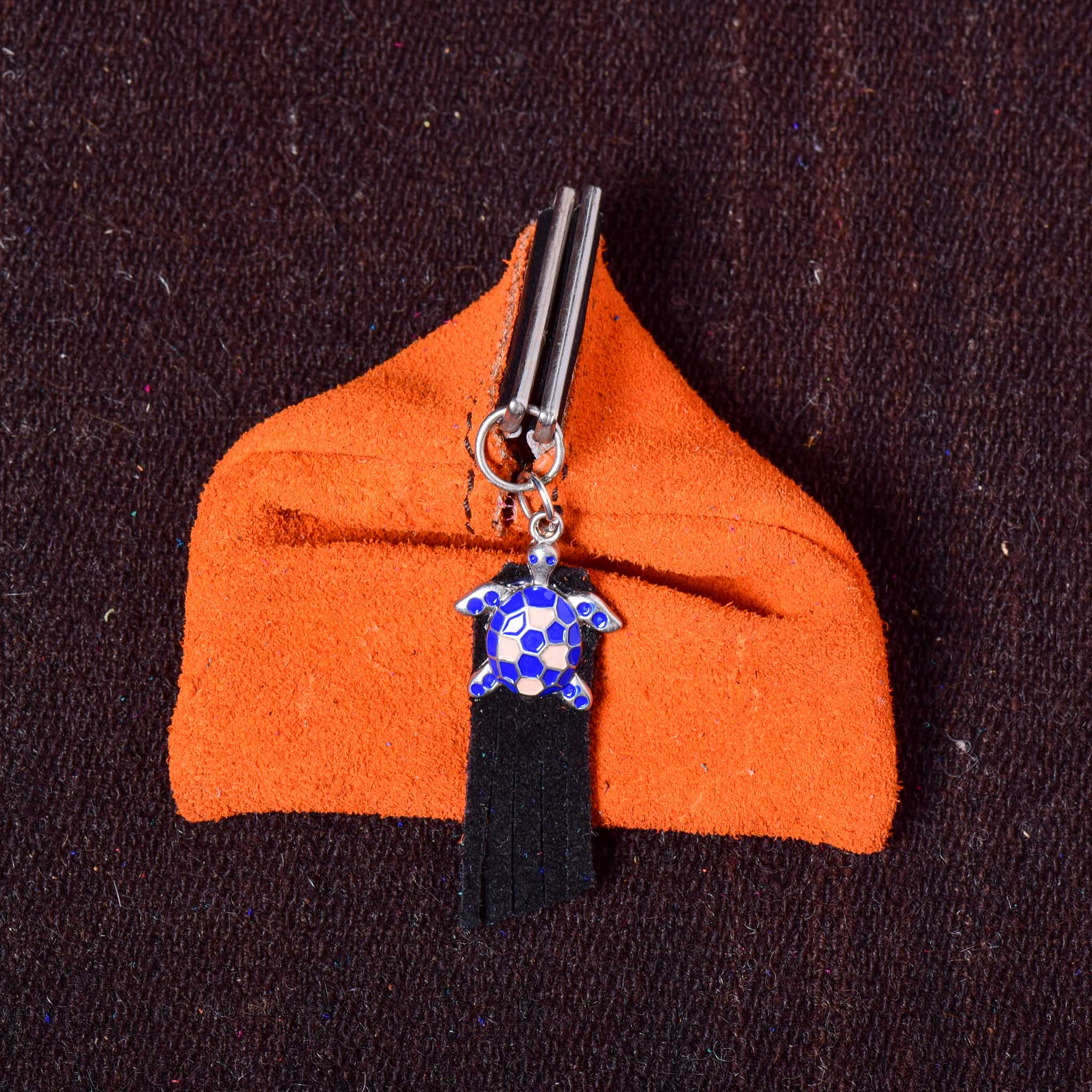 Andino Tortuguero - Otavalo Leather Turtle Clasp Purse turquoise Orange