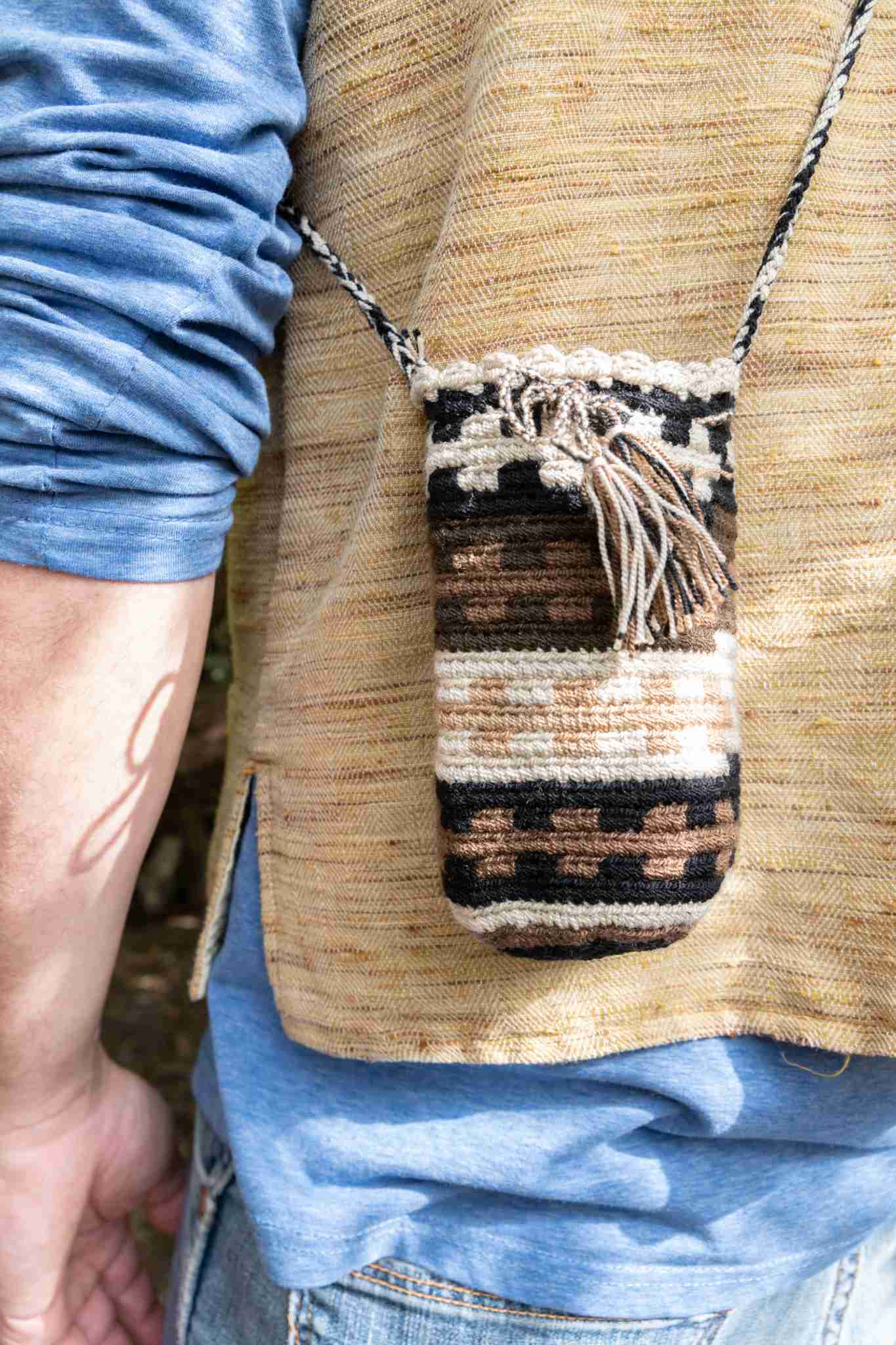 Wayuu Extra Small Knitted Mochila Brown & White