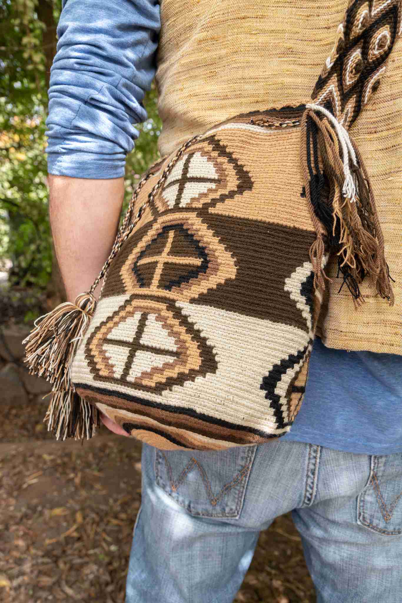 Wayuu Large Knitted Mochila Bag Orange White & Brown