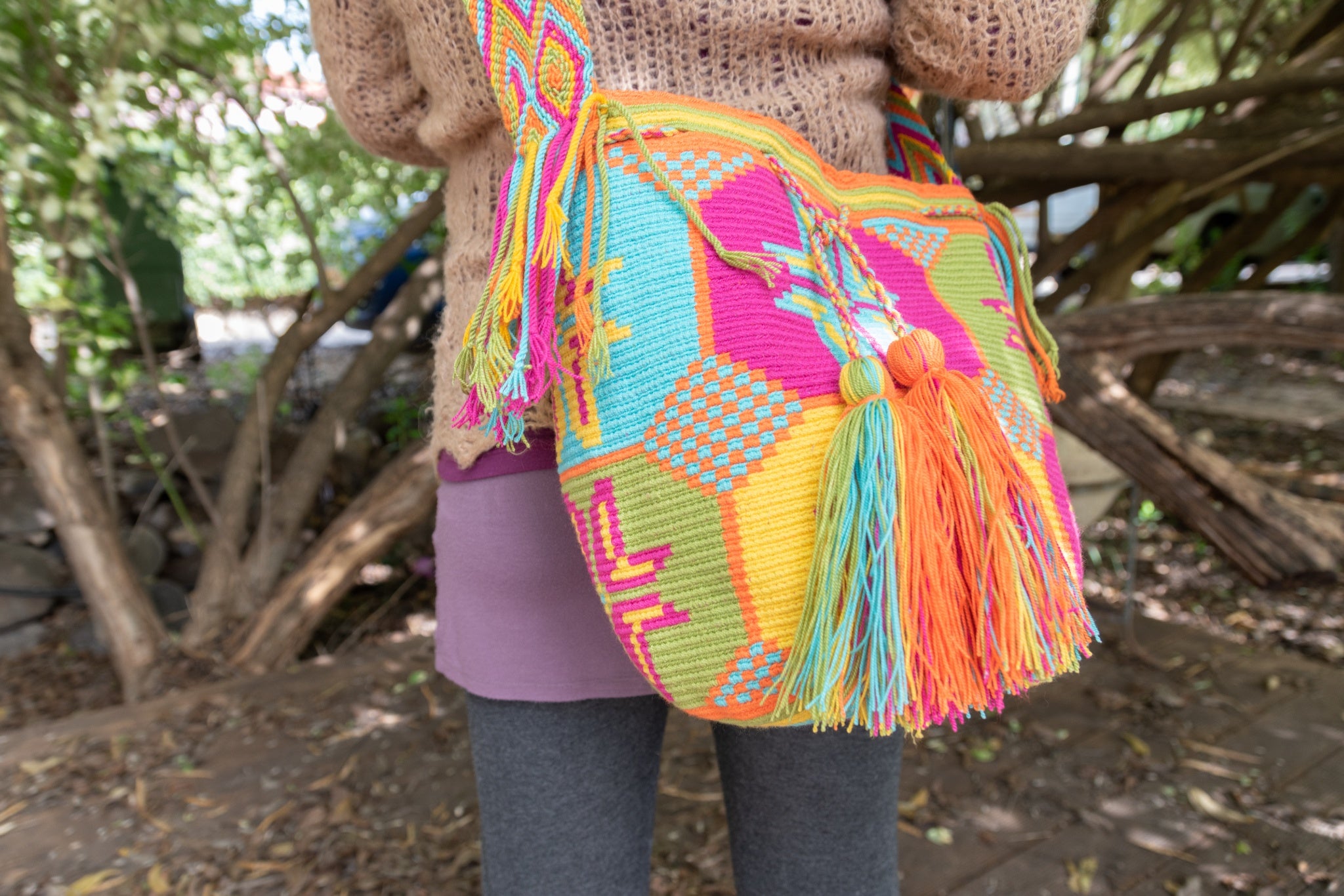 Wayuu Large Knitted Mochila Flowers