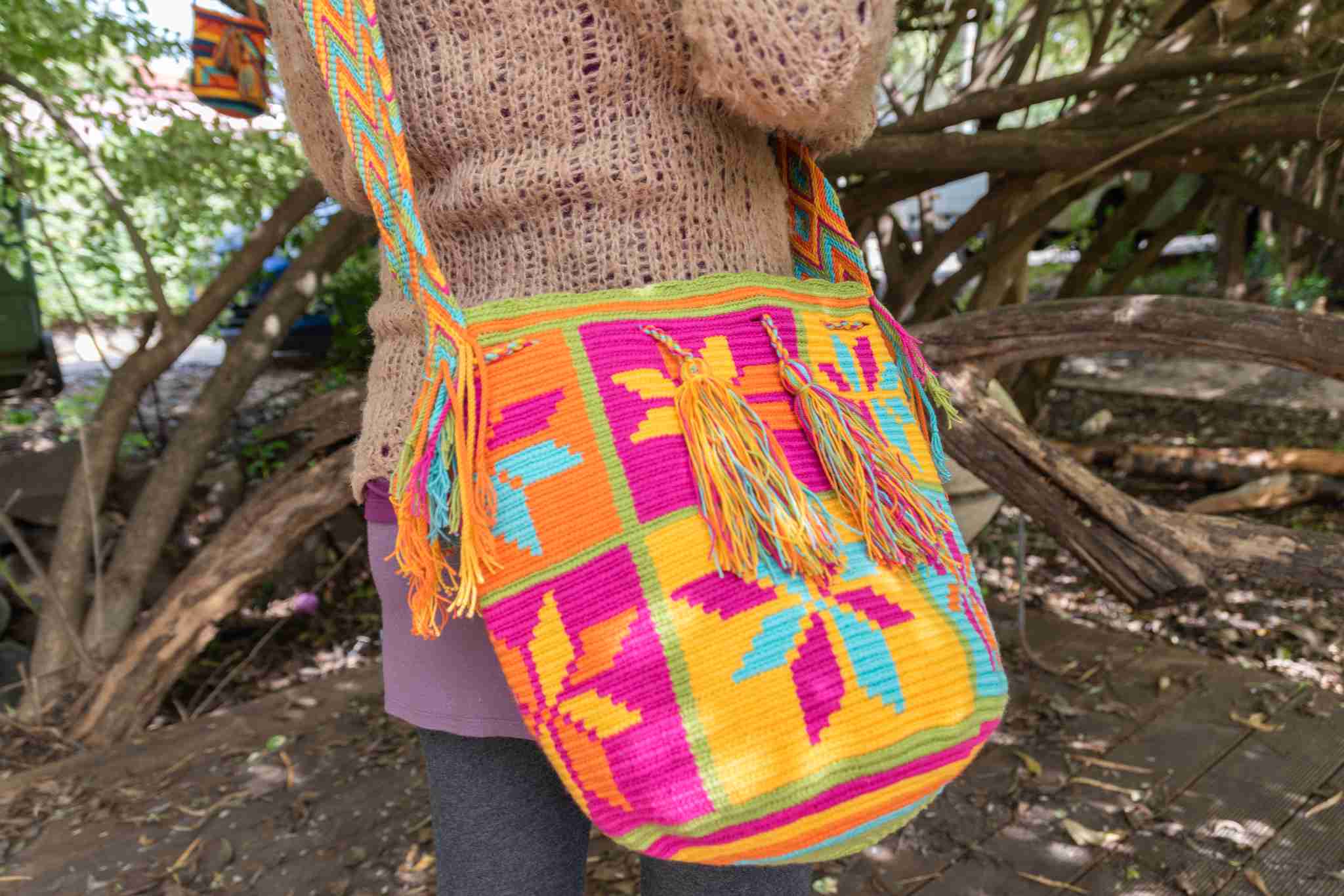 Wayuu Large Knitted Mochila Pink Style