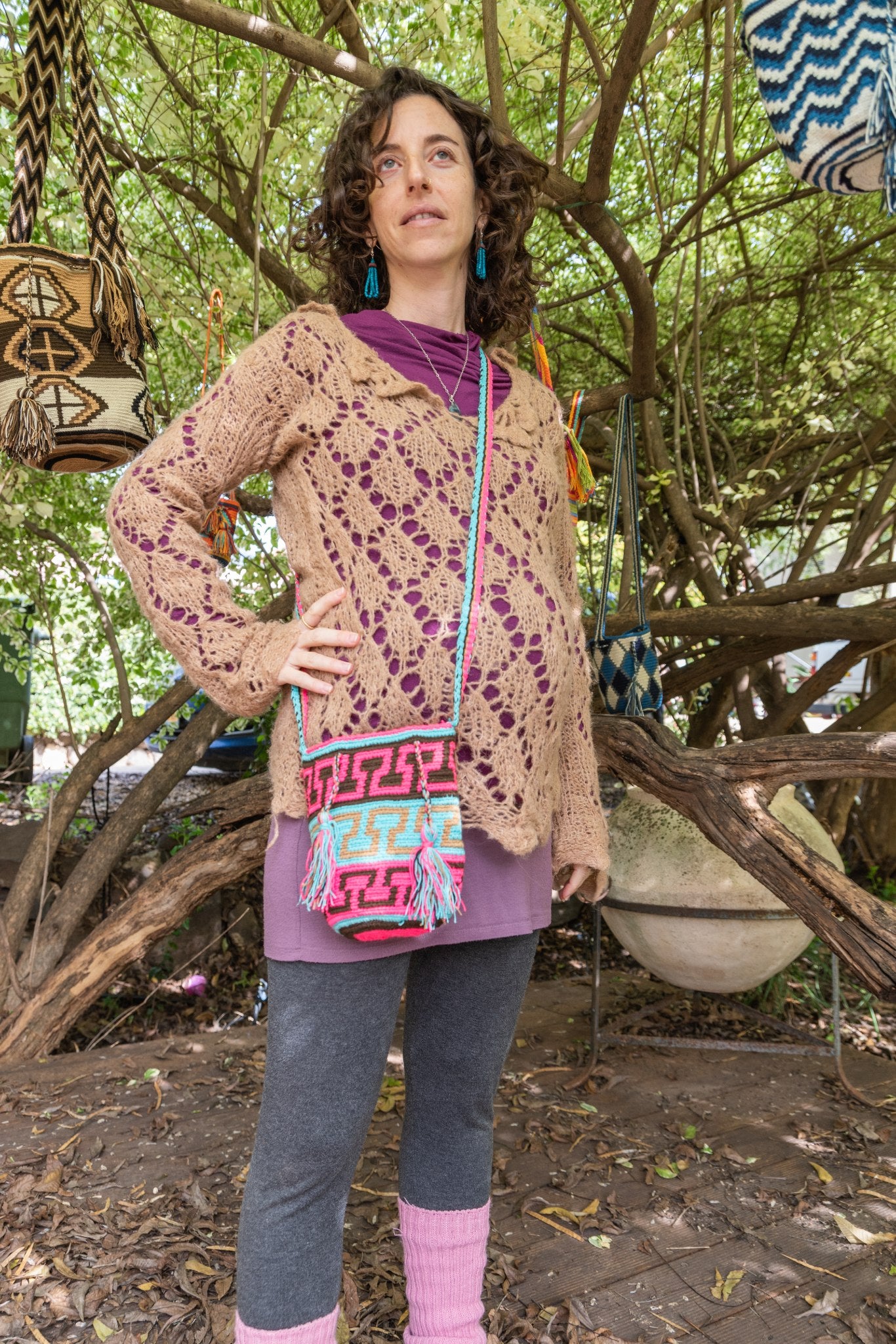 Wayuu Small Knitted Mochila Bag Pink & Black