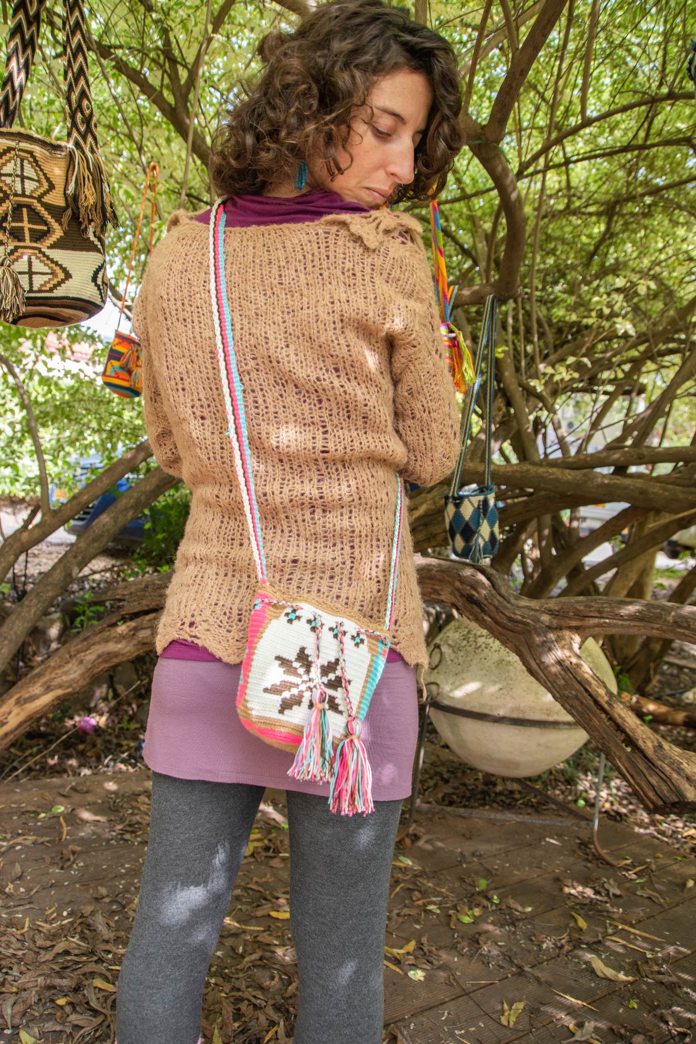 Wayuu Small Knitted Mochila White Flower