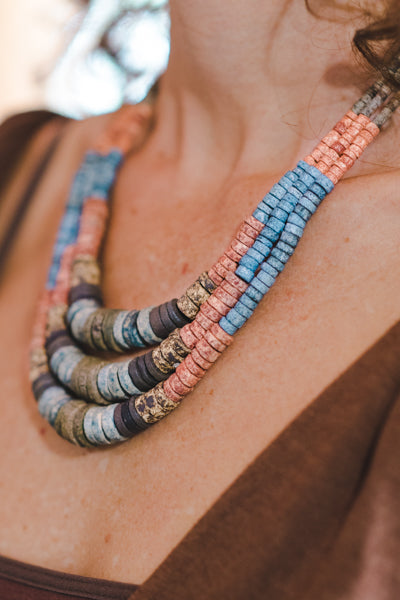 Green Expanding Strips - Clay Beads Necklace - Wild Matter Arts