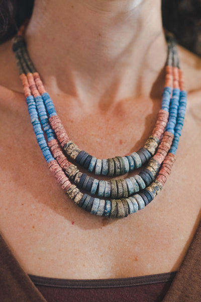 Green Expanding Strips - Clay Beads Necklace - Wild Matter Arts