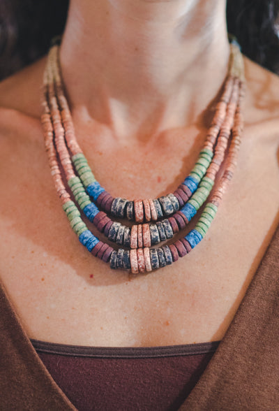 Dark Earth Expanding Strips - Clay Beads Necklace - Wild Matter Arts