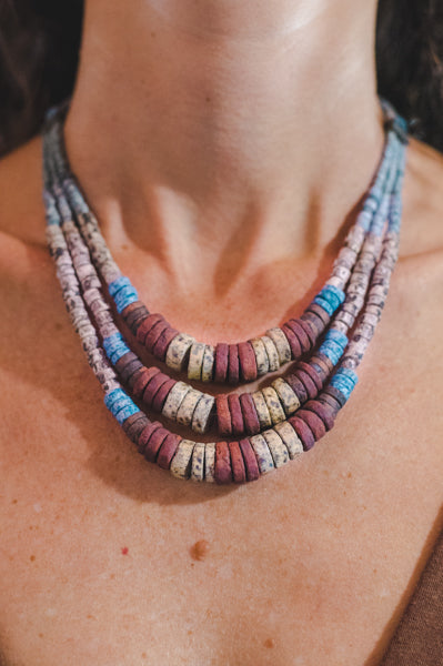 Bright Green Expanding Strips - Clay Beads Necklace - Wild Matter Arts