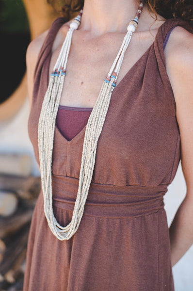 Bright Green long strips - Clay Beads Necklace - Wild Matter Arts
