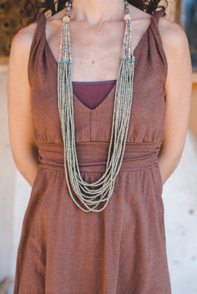 Green Long Strips - Clay Beads Necklace - Wild Matter Arts