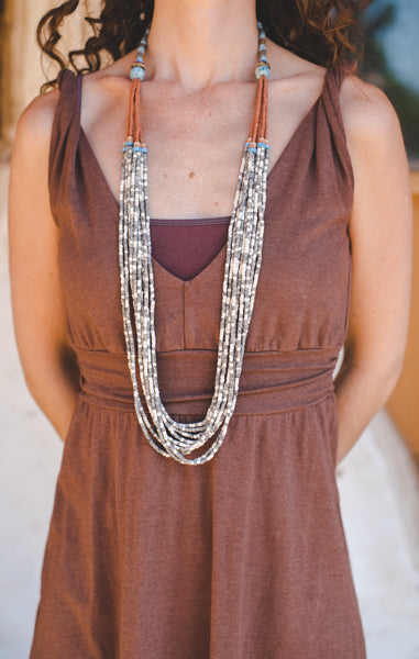Earth Brown long strips - Clay Beads Necklace - Wild Matter Arts