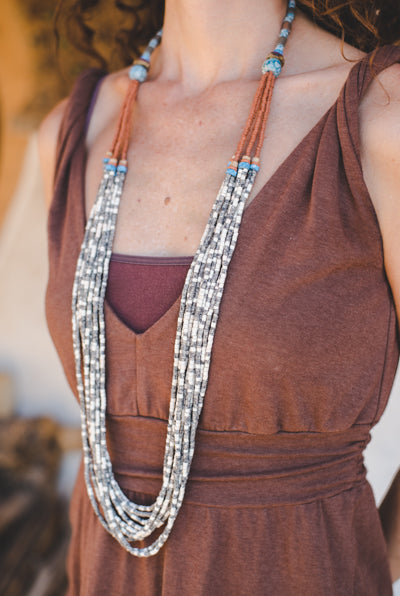 Earth Brown long strips - Clay Beads Necklace - Wild Matter Arts