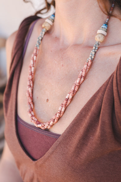 3 braided strips - Clay Beads Necklace - Wild Matter Arts