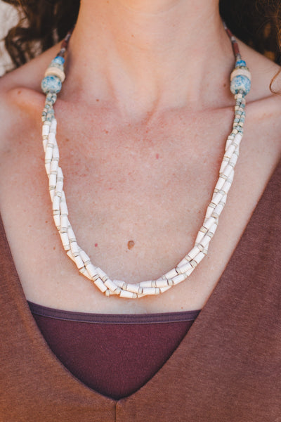 Cream Braided Strips - Clay Beads Necklace - Wild Matter Arts
