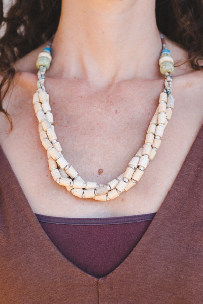 Cream Braided Strips - Clay Beads Necklace - Wild Matter Arts