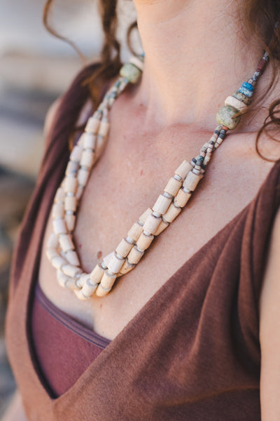 Cream Braided Strips - Clay Beads Necklace - Wild Matter Arts