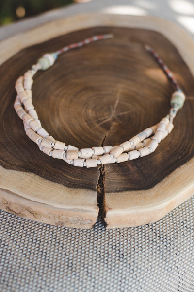 Cream Braided Strips - Clay Beads Necklace - Wild Matter Arts