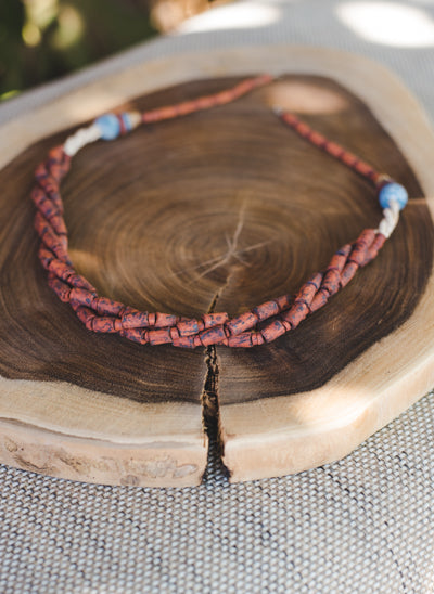 Earth Brown braided strips - Clay Beads Necklace - Wild Matter Arts