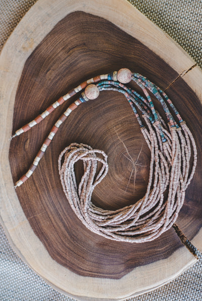 Cream Long Stripe Clay Beads Necklace - Wild Matter Arts