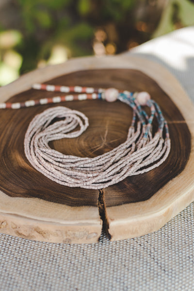 Cream Long Stripe Clay Beads Necklace - Wild Matter Arts