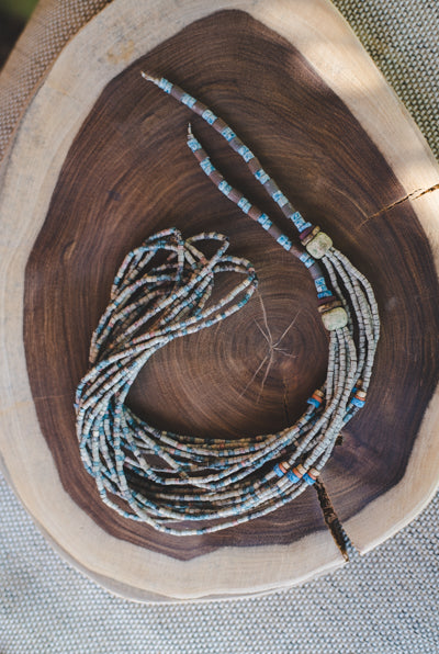 Grey Blue long strips - Clay Beads Necklace - Wild Matter Arts