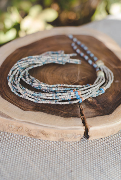Grey Blue long strips - Clay Beads Necklace - Wild Matter Arts