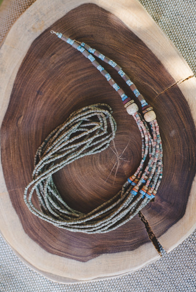 Green Long Strips - Clay Beads Necklace - Wild Matter Arts