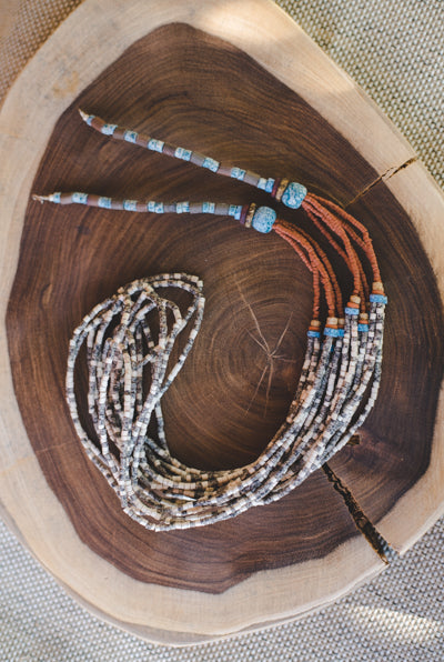 Earth Brown long strips - Clay Beads Necklace - Wild Matter Arts